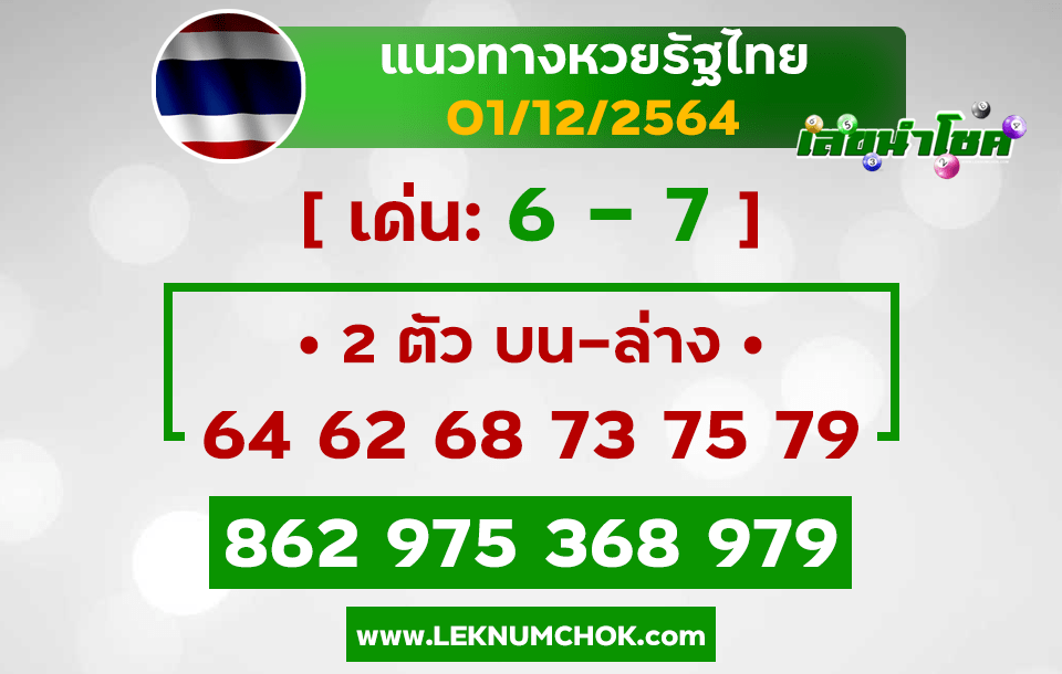 เลขเด็ดหวยไทย หวยไทยงวดนี้1-12-64