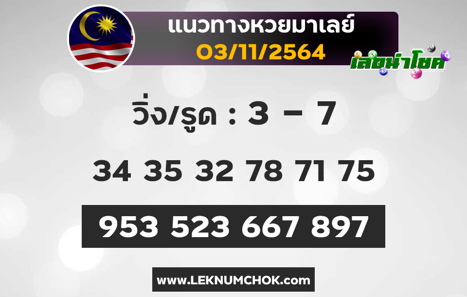 แนวทางหวยมาเลย์3-11-64