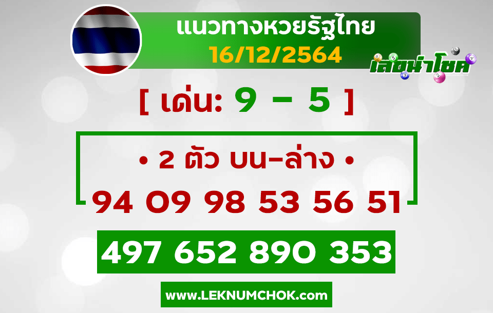 เลขเด็ดหวยไทย หวยไทยงวดนี้16-12-64