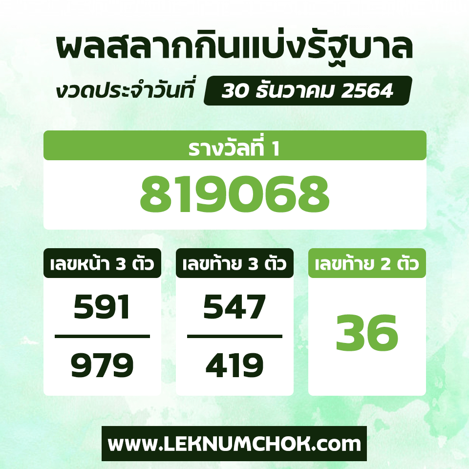 ตรวจผลหวยไทย30-12-64