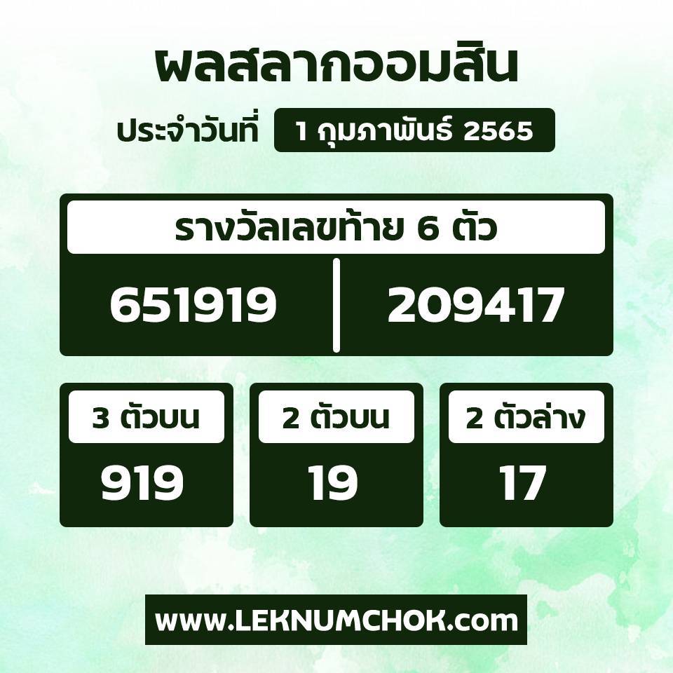 ผลสลากออมสิน 1-2-65