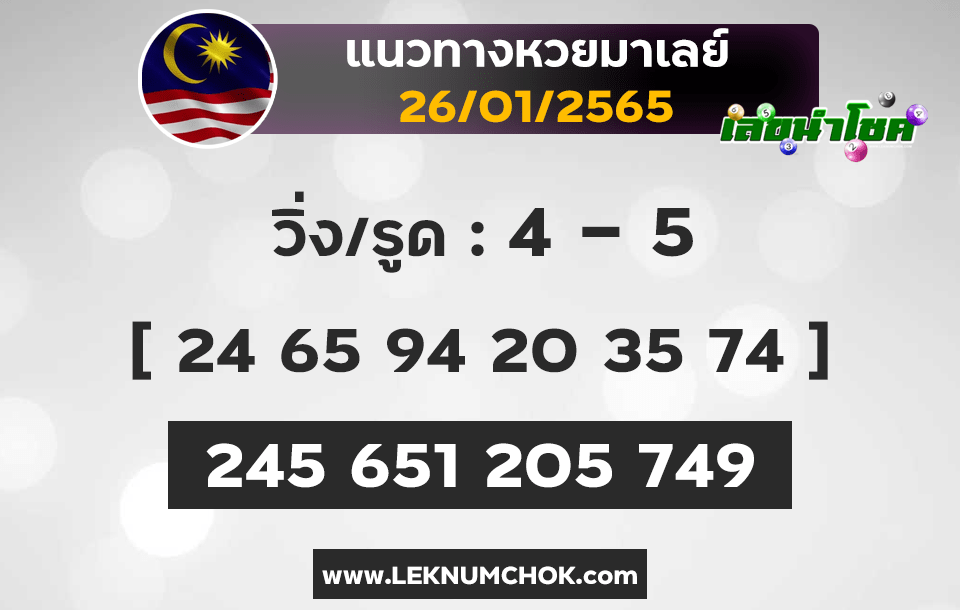 แนวทางหวยมาเลย์วันนี้26-1-65