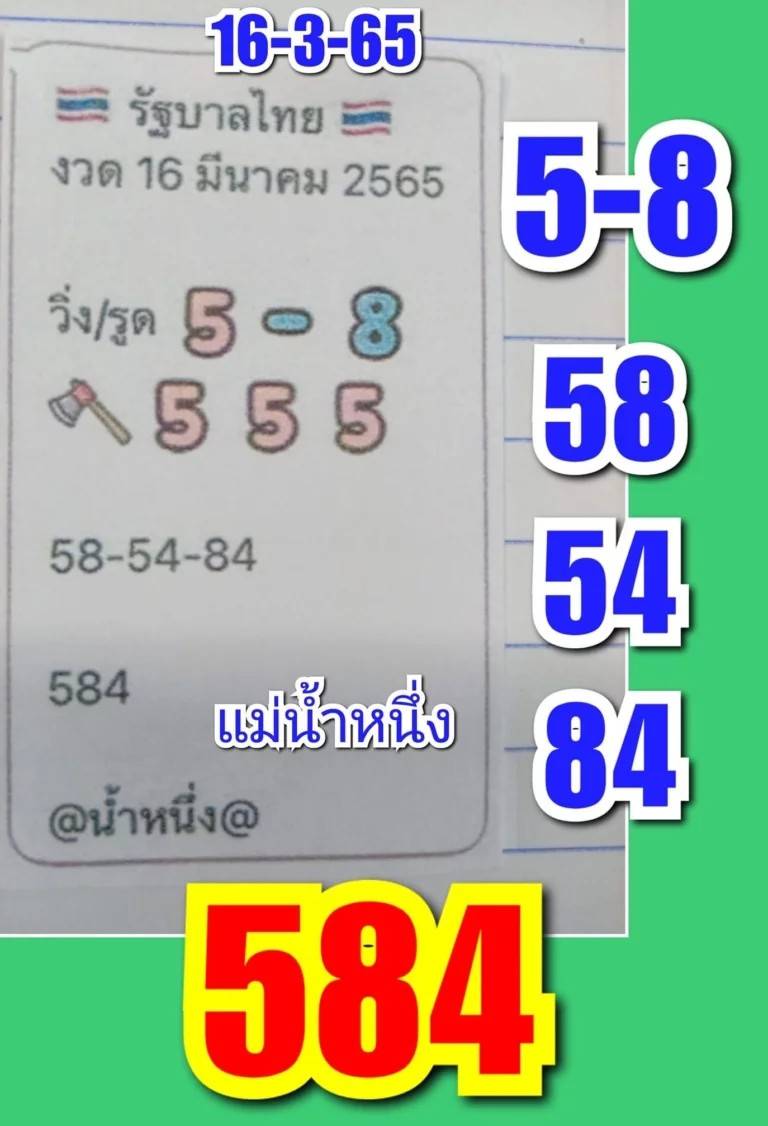 เลขแม่น้ำหนึ่งงวด 16/3/65