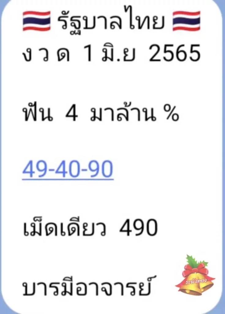 หวยแม่น้ำหนึ่งงวด 1/6/65