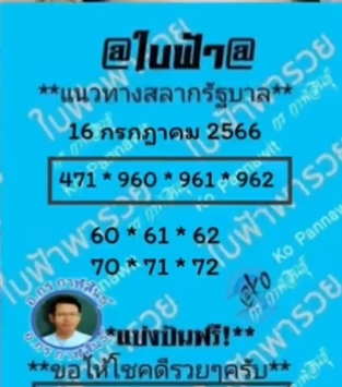 หวยใบฟ้างวด 16/7/66