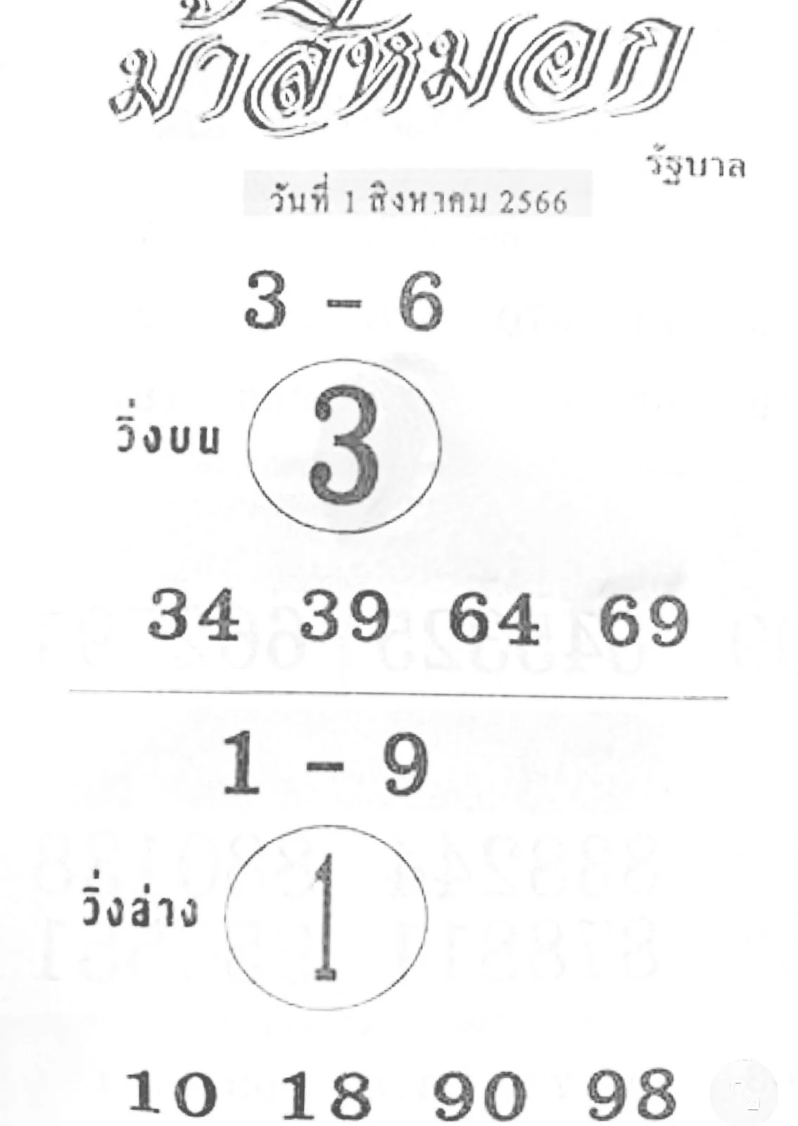 เลขม้าสีหมอกงวด 31/7/66