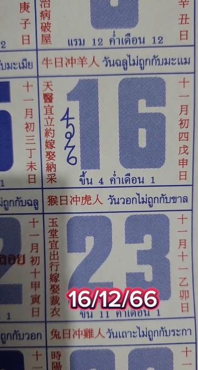 เลขปฏิทินจีน 16/12/2566