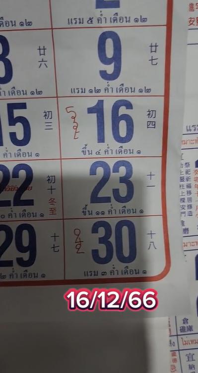 เลขปฏิทินจีน 16/12/2566