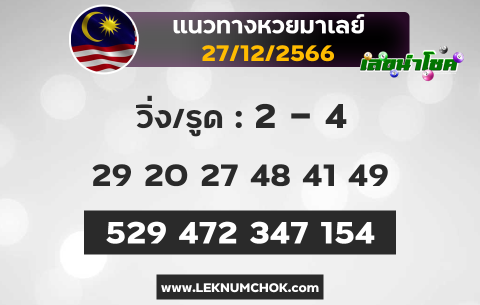 แนวทางหวยมาเลย์ 27-12-66