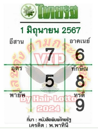 หวยไทยรัฐงวด 1/6/67